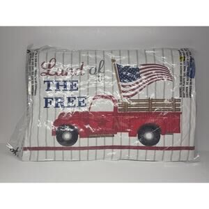 American Flag Old Pickup Truck Patriotic Decorative Pillow Rectangle 12x18 Couch